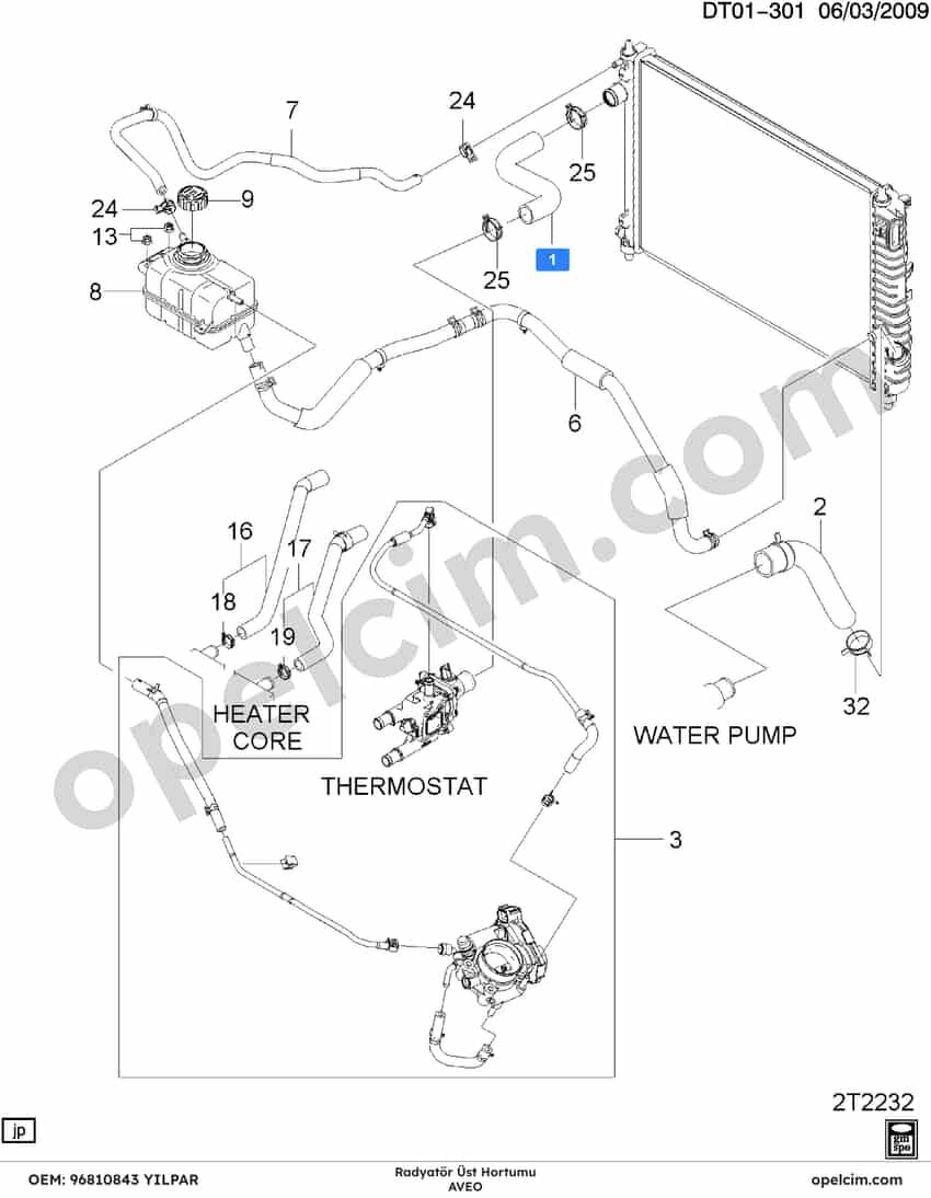 Opel Aveo Radyatör Üst Hortumu 1.4 16V YILPAR 96810843
