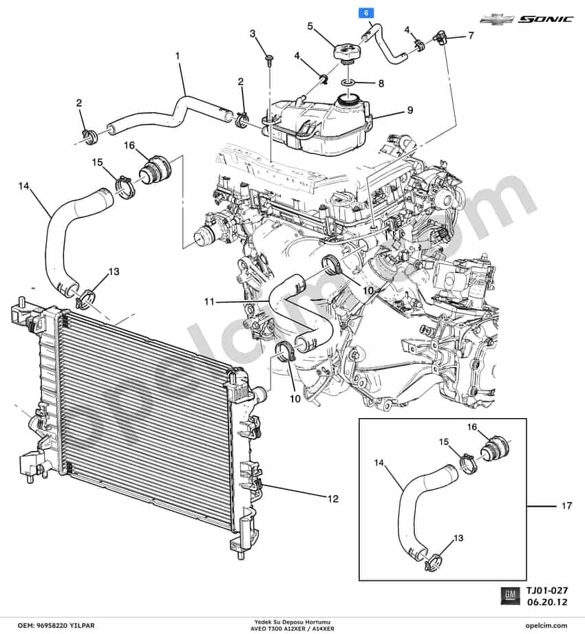 Opel Aveo Yedek Su Deposu Hortumu (T300) 1.4 Ecotec (A14XER A12XER) YILPAR 96958220