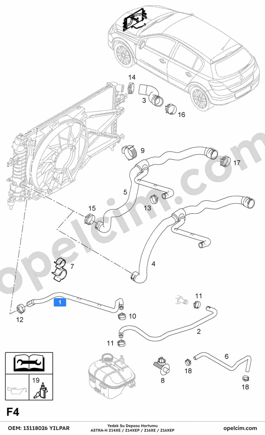 Opel Astra H Yedek Su Deposu Hortumu (Z16XE Z16XEP Z14XEP) YILPAR 1337713