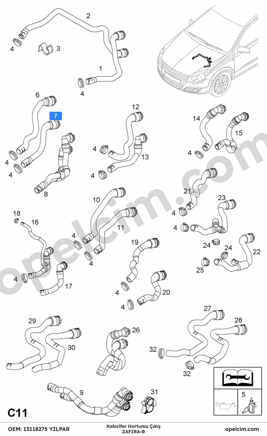 Opel Zafira B Kalorifer Hortumu Çıkış YILPAR 6818568