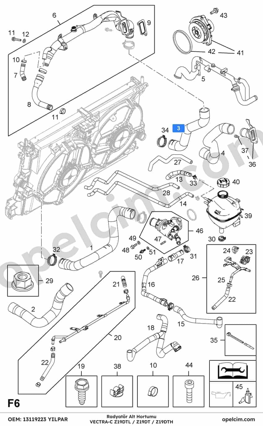Opel Vectra C Radyatör Alt Hortumu (Z19DTL Z19DTH Z19DT) YILPAR 6336094