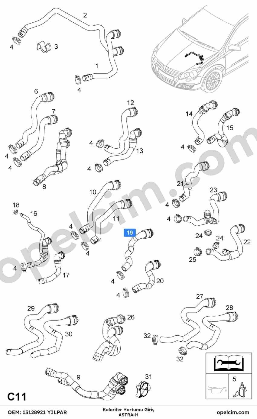 Opel Astra H Kalorifer Hortumu Giriş YILPAR 6818587