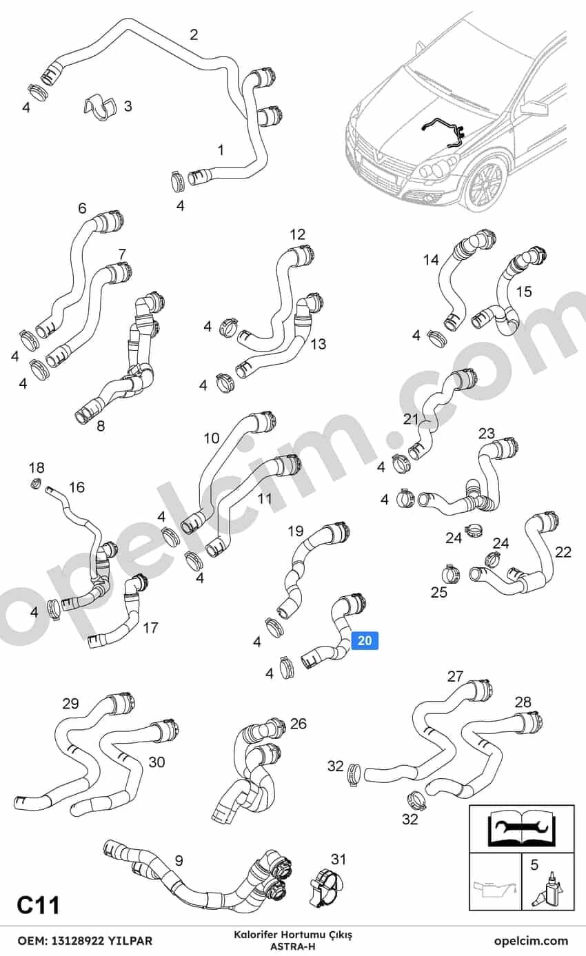 Opel Astra H Kalorifer Hortumu Çıkış YILPAR 6818588