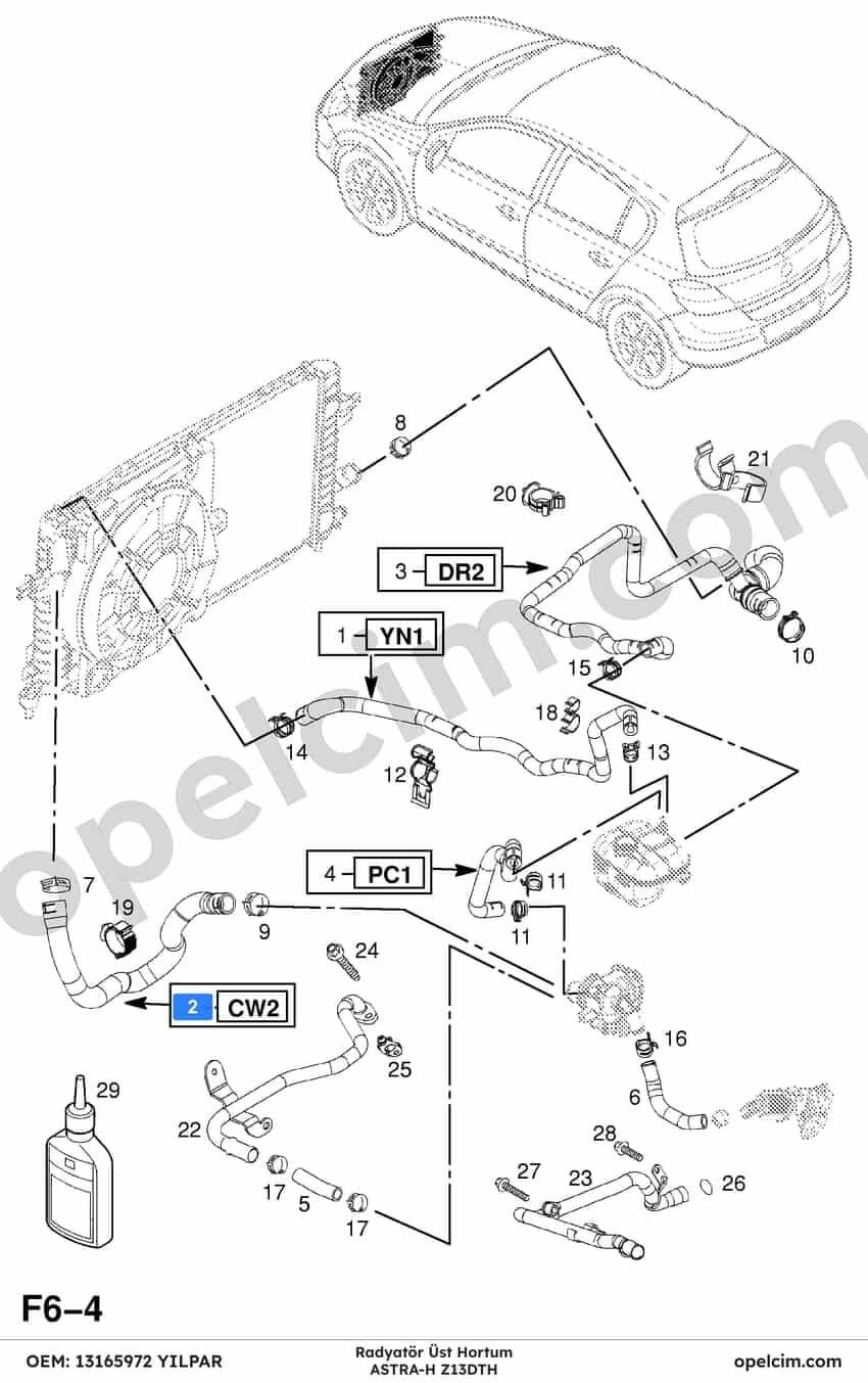 Opel Astra H Radyatör Üst Hortum 1.3 CDTI (Z13DTH) YILPAR 1337745
