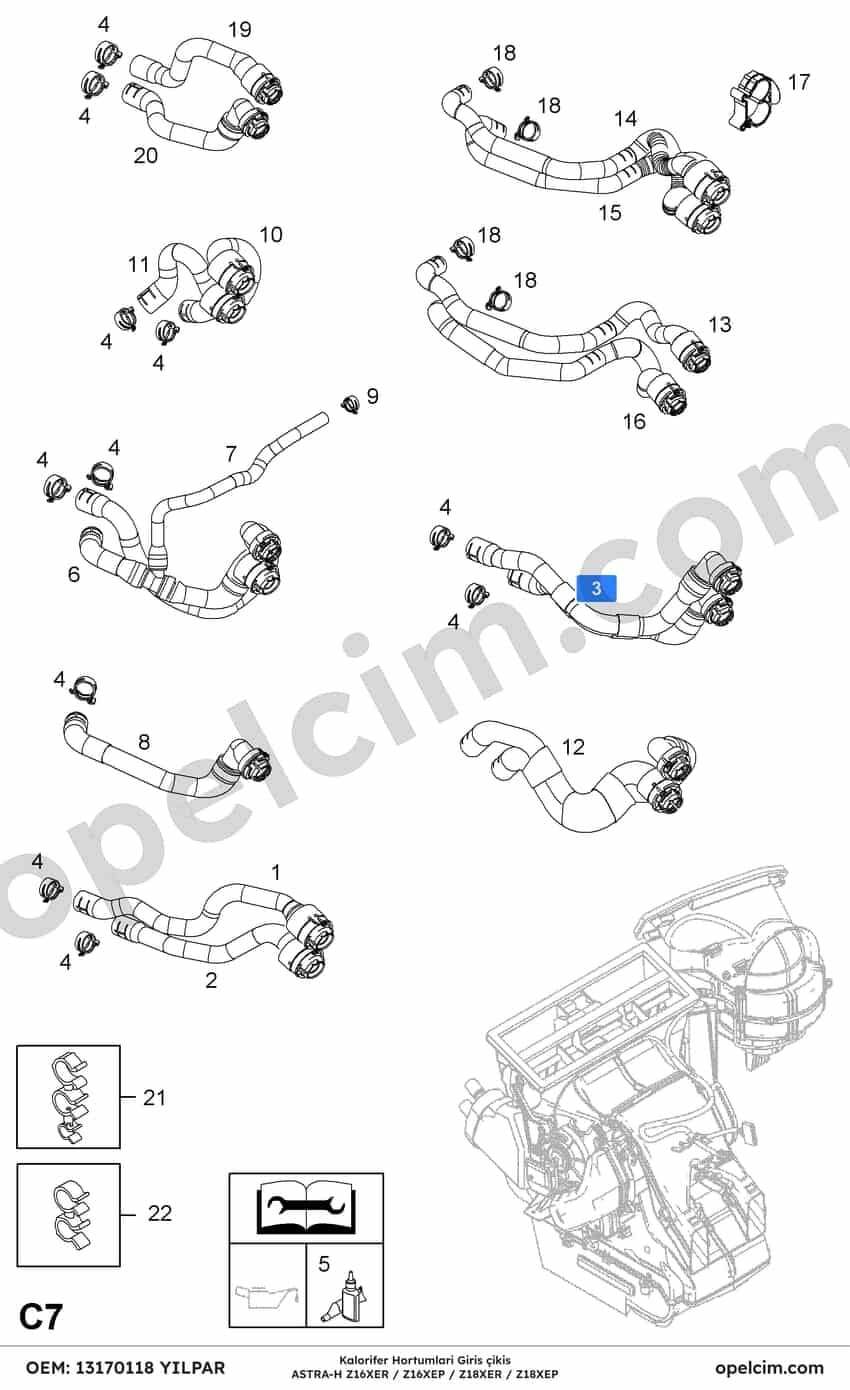 Opel Astra H Kalorifer Hortumları Giriş/Çıkış (Z16XEP Z16XER Z18XER) YILPAR 6818606