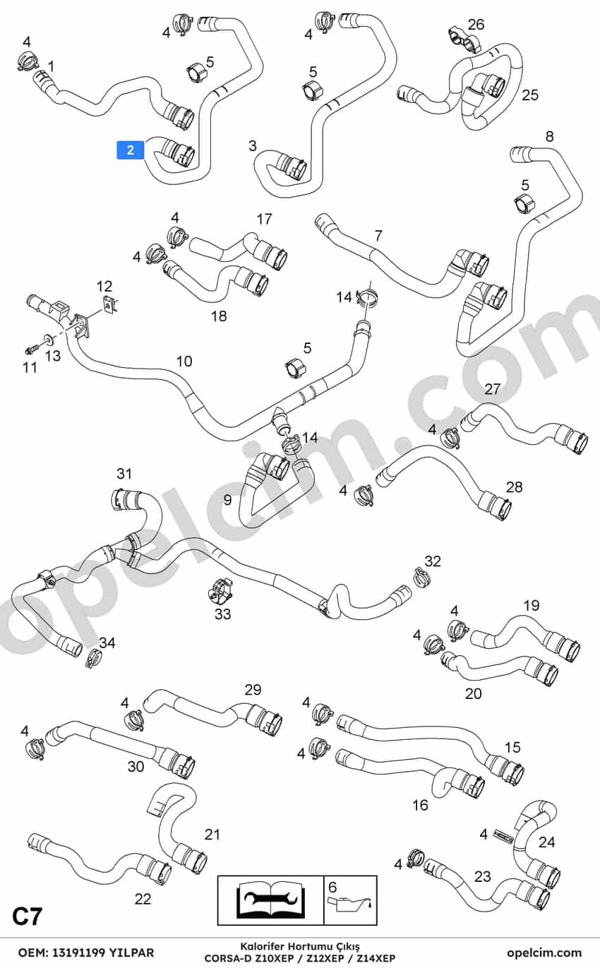 Opel Corsa D Kalorifer Hortumu Çıkış (Z12XEP Z14XEP Z10XEP) YILPAR 6818633
