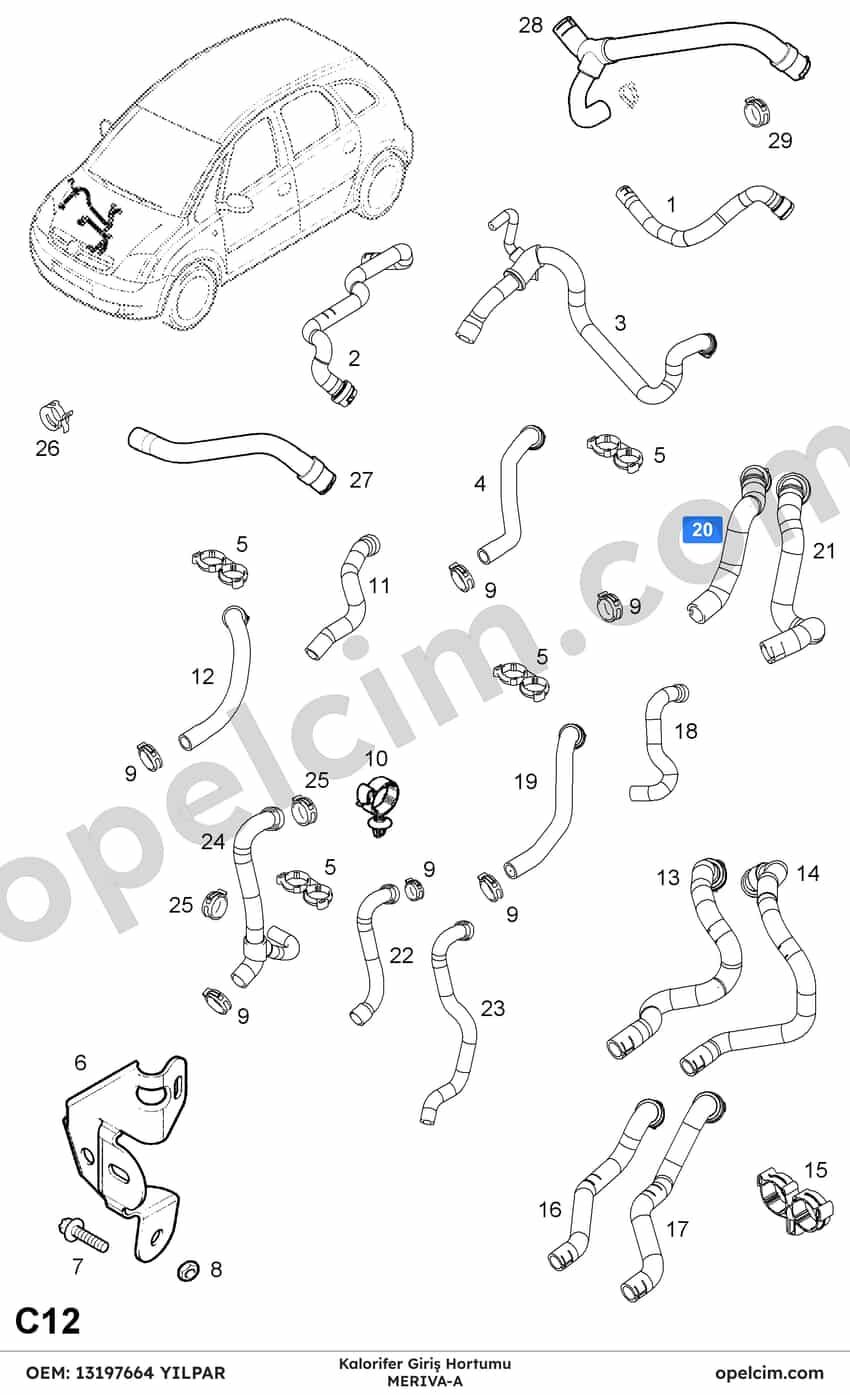 Opel Meriva A Kalorifer Giriş Hortumu YILPAR 6818591