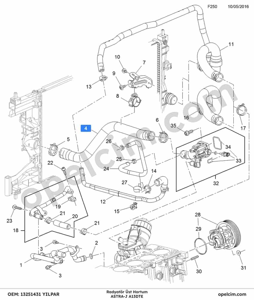 Opel Astra J Radyatör Üst Hortum 1.3 CDTI (A13DTE) YILPAR 1337841