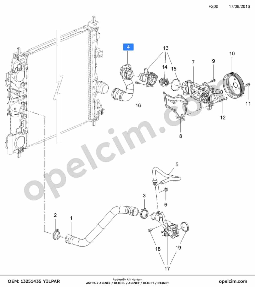 Opel Astra J Radyatör Alt Hortum (A14NET A14NEL B14NEL) YILPAR 1336196