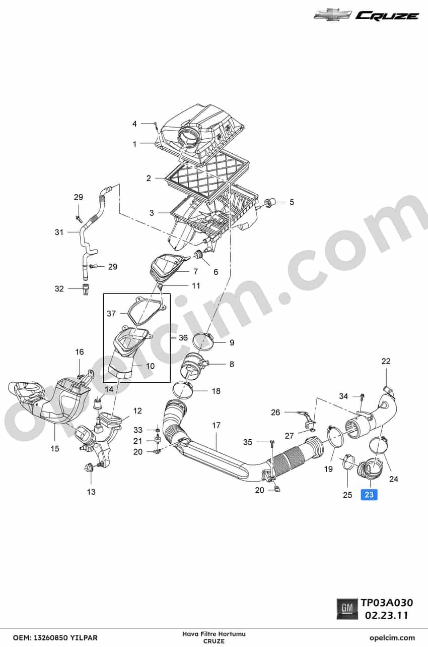 Opel Cruze Hava Filtre Hortumu YILPAR 13260850