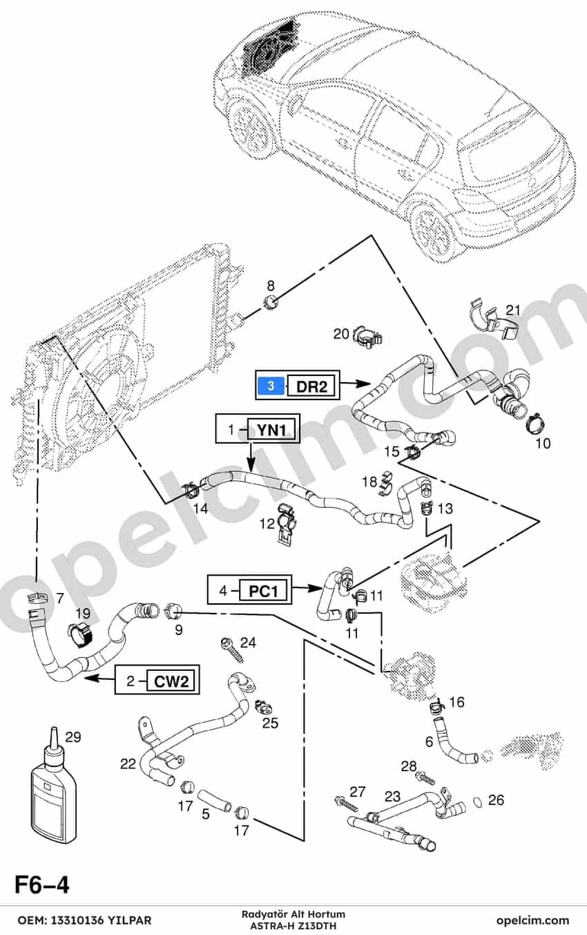Opel Astra H Radyatör Alt Hortum 1337856 1.3 CDTI (Z13DTH)