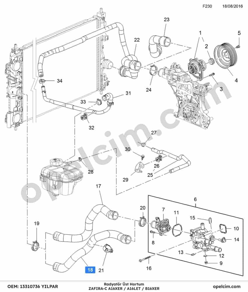 Opel Zafira C Radyatör Üst Hortum (A16XER A16LET B16XER) YILPAR 1337853