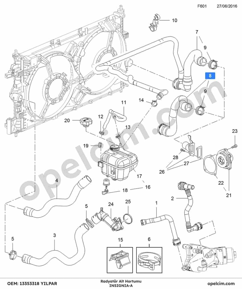 Opel Insignia A Radyatör Alt Hortumu 09>17 YILPAR 1336536