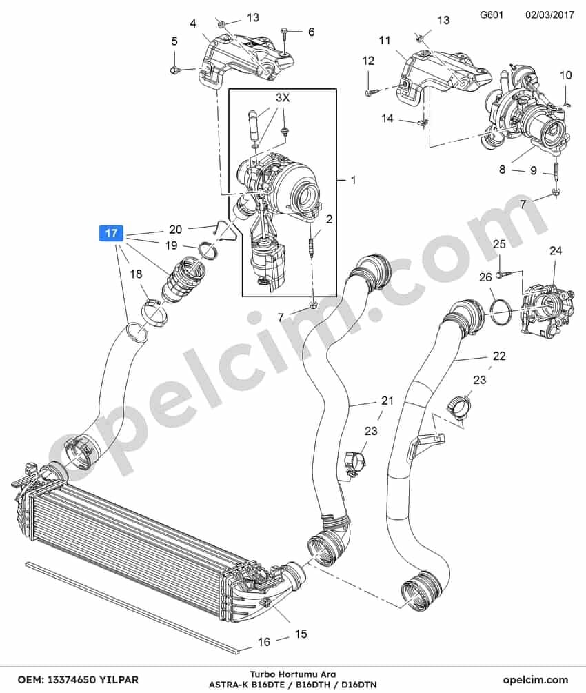 Opel Astra K Turbo Hortumu Ara (B16DTH B16DTE D16DTN) YILPAR 13374650