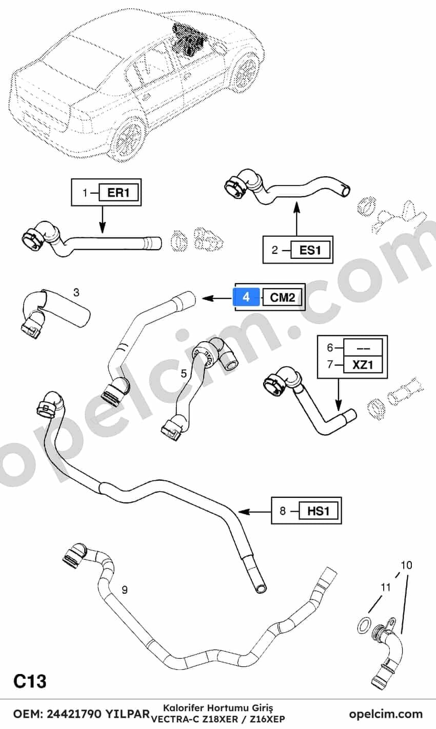 Opel Vectra C Kalorifer Hortumu Giriş 1.6 Ecotec (Z16XEP Z18XER) YILPAR 6818601