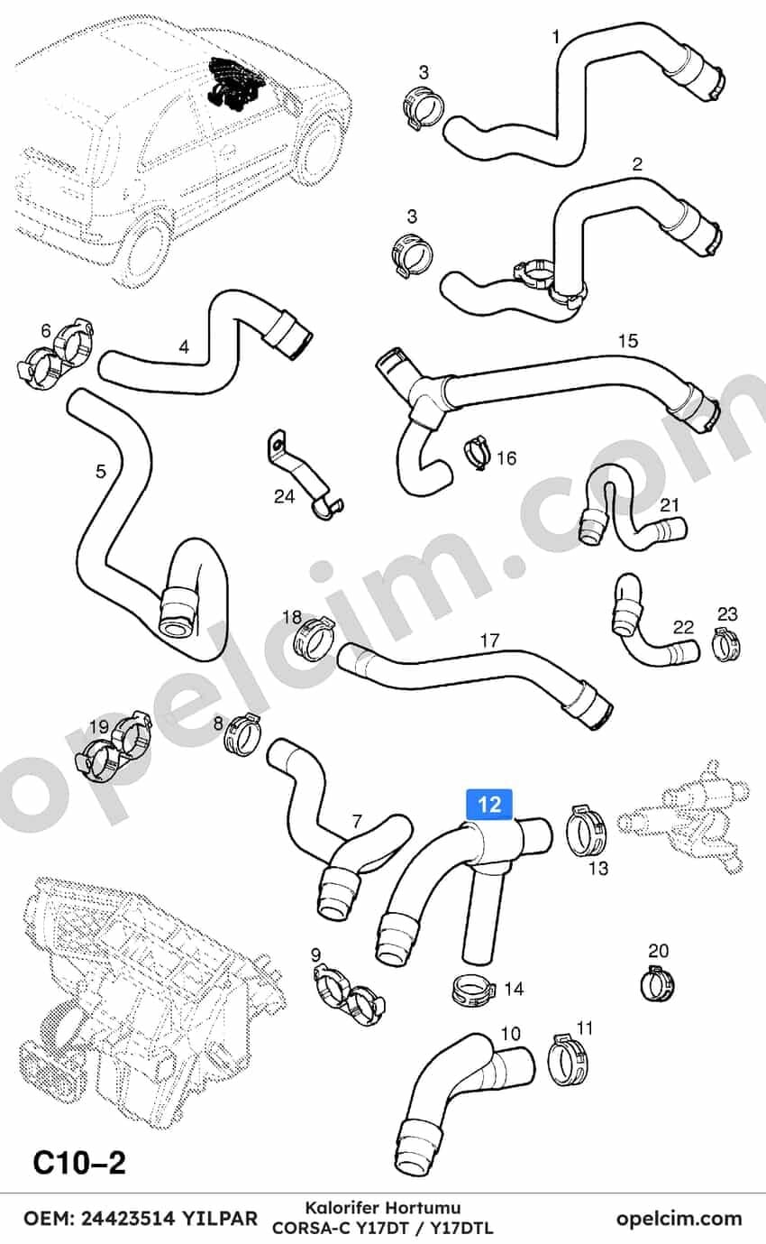 Opel Corsa C Kalorifer Hortumu 1.7 DTI (Y17DT Y17DTL) YILPAR 6818533