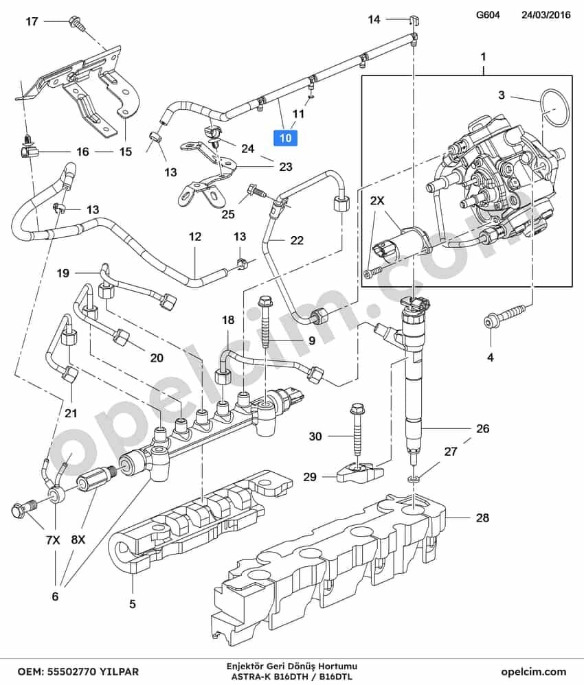 Opel Astra K Enjektör Geri Dönüş Hortumu 1.6 CDTI (B16DTH B16DTL) YILPAR 55502770 55495563 820907