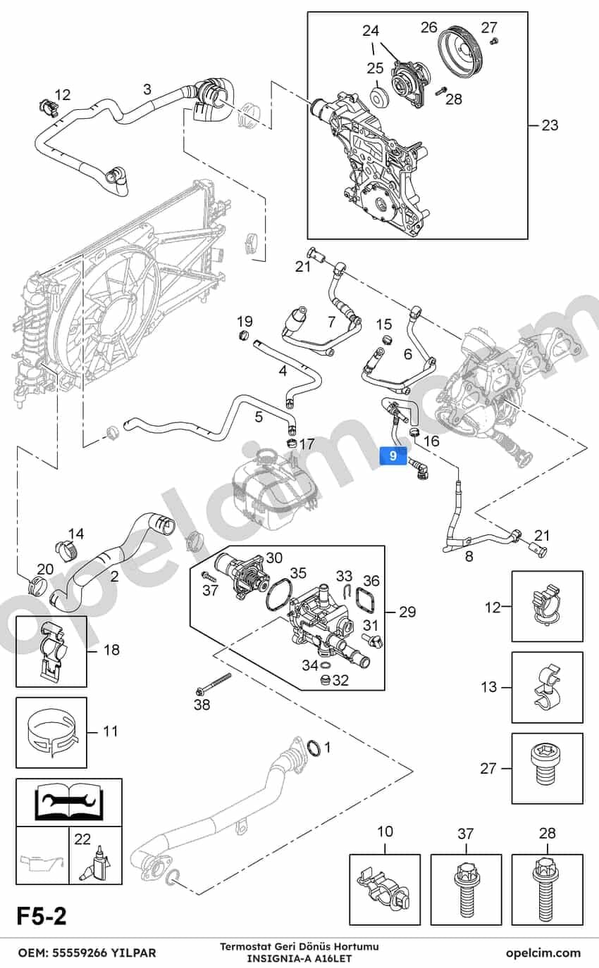 Opel Insignia A Termostat Gerı Dönüs Hortumu 1.6 Turbo (A16LET) YILPAR 5860518