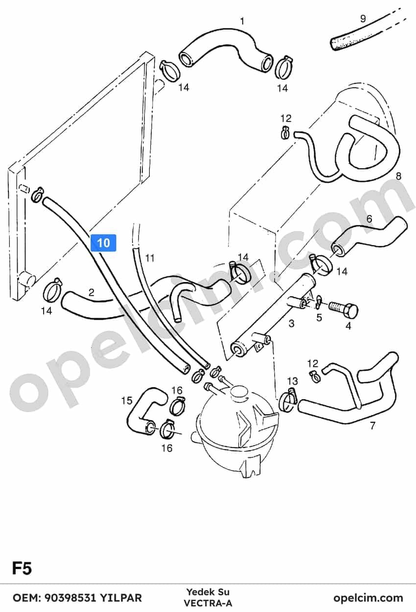 Opel Vectra A Yedek Su Depo Hortumu YILPAR 1337082
