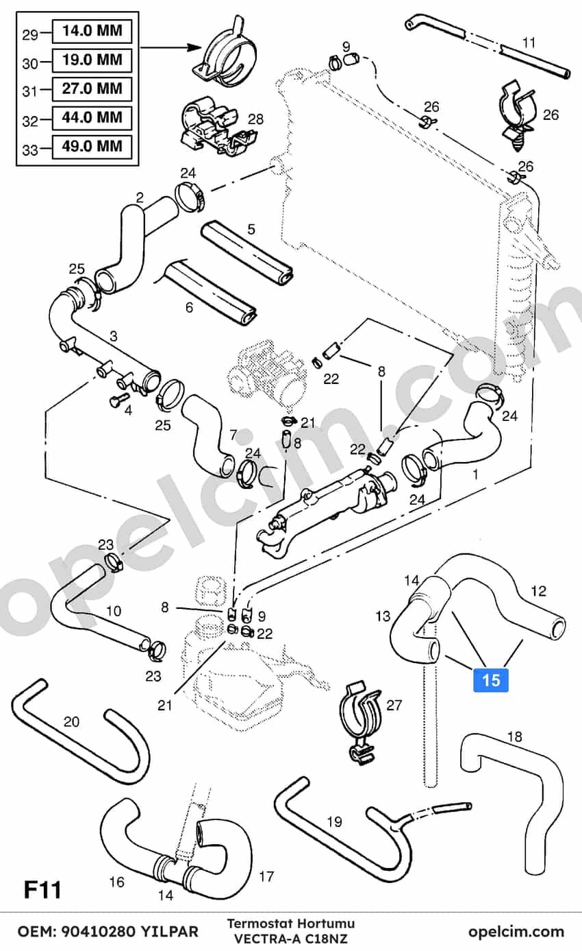 Opel Vectra A Termostat Hortumu (C18NZ E18NV) YILPAR 1337093