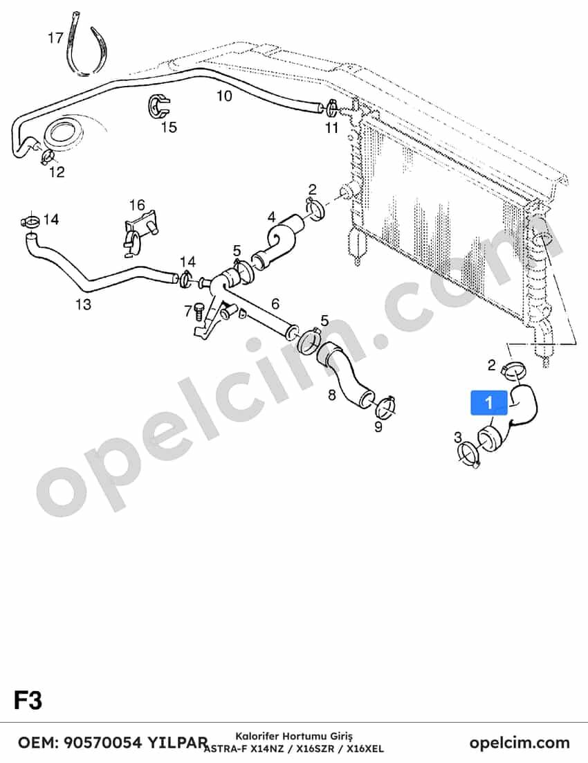 Opel Astra F Kalorifer Hortumu Giriş (X16XEL X14NZ X16SZR) YILPAR 1337389 1818245