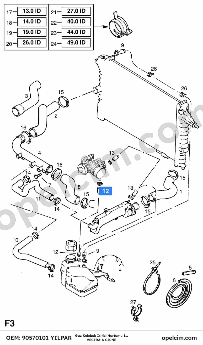 Opel Vectra A Gaz Kelebek Isıtıcı Hortumu 20E (C20NE 18SV) YILPAR 1337706