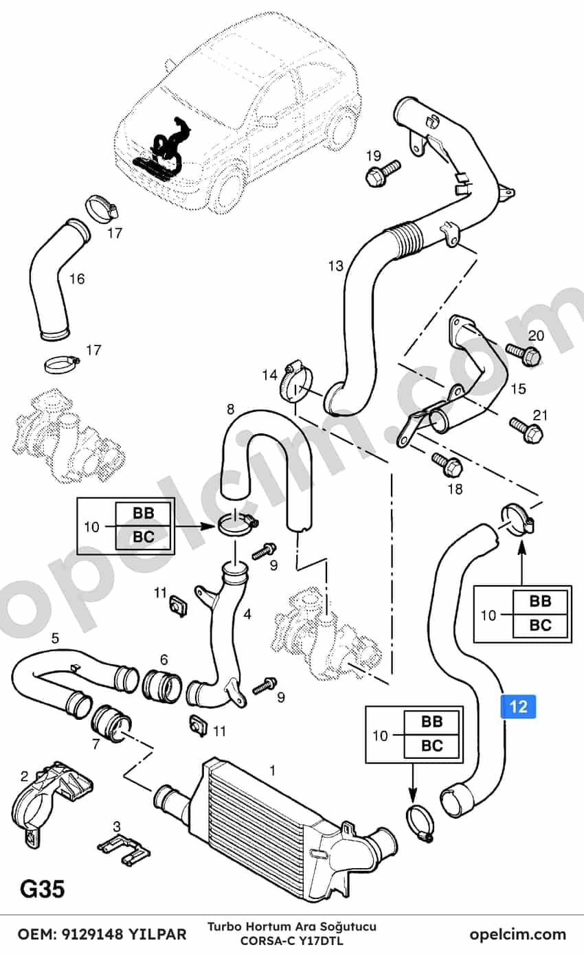Opel Corsa C Turbo Hortum Ara Soğutucu 1.7 DTI (Y17DTL) YILPAR 1302488