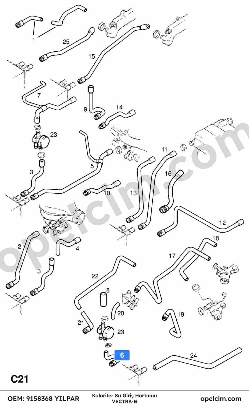 Opel Vectra B Kalorifer Su Giriş Hortumu YILPAR 1818295