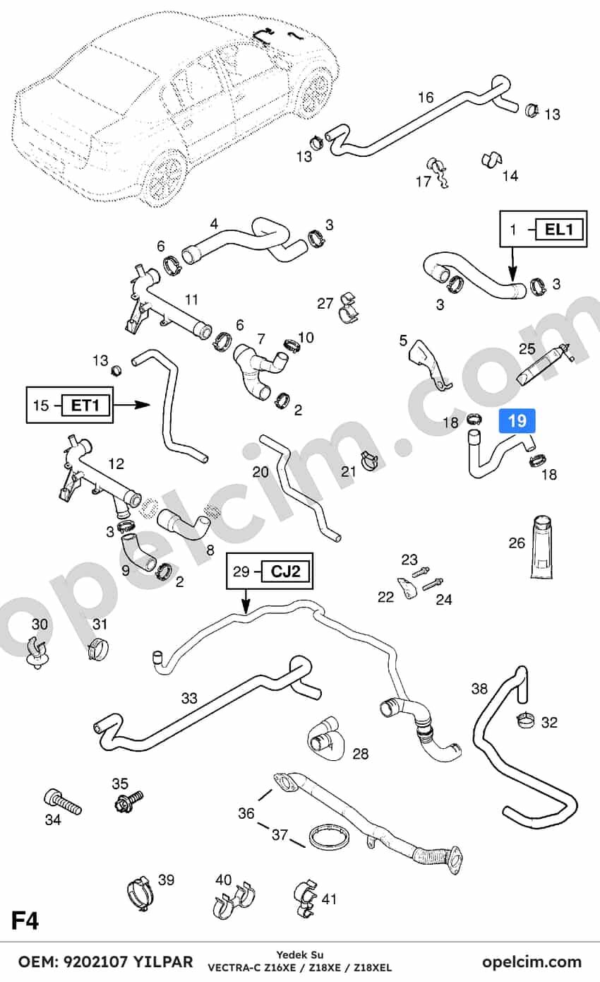 Opel Vectra C Yedek Su Depo Hortumu (Z16XE Z18XE Z18XEL) YILPAR 1337625
