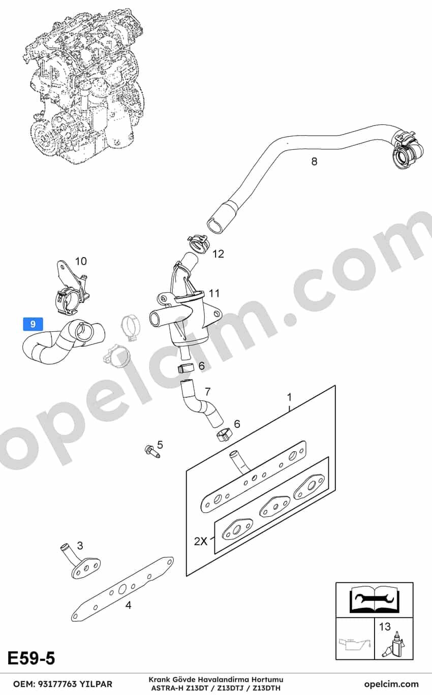 Opel Astra H Krank Gövde Havalandırma Hortumu (Z13DTJ Z13DT Z13DTH) YILPAR 636861