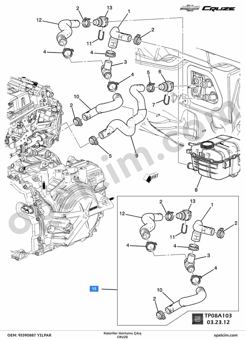Opel Cruze Kalorifer Hortumu Çıkış YILPAR 95390887