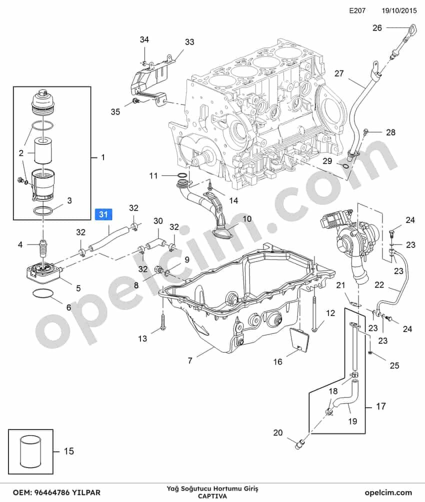 Opel Captiva Yağ Soğutucu Hortumu Giriş YILPAR 96464786