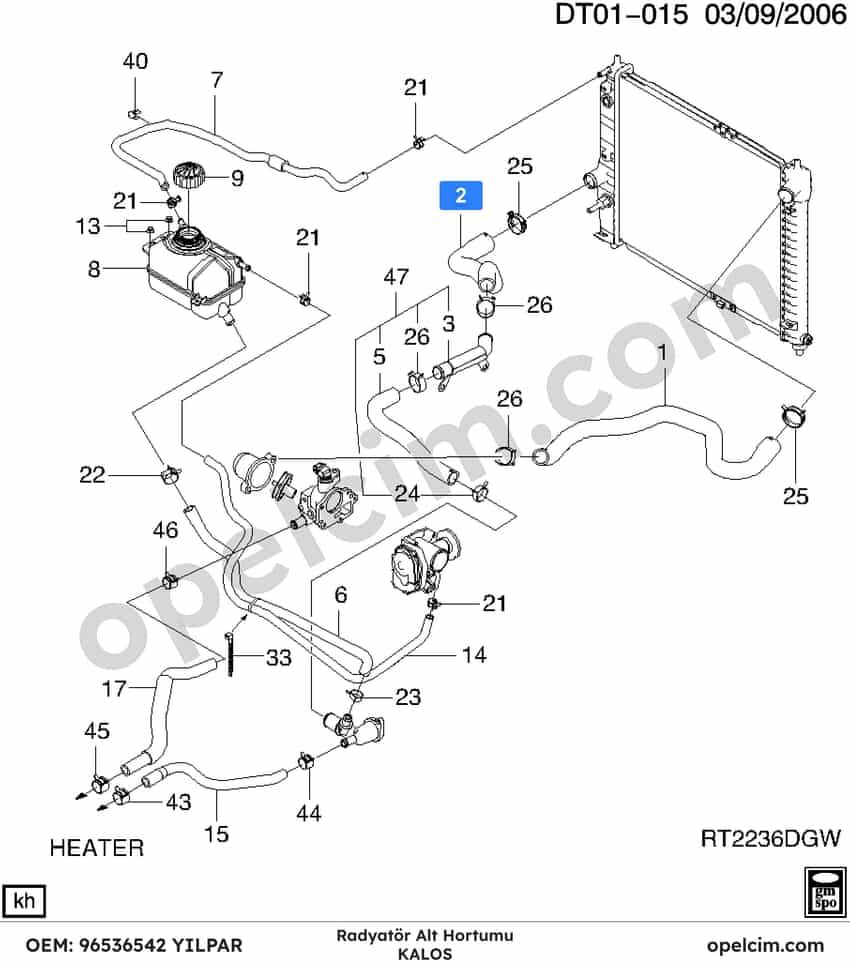 Opel Kalos Radyatör Alt Hortumu YILPAR 96536542