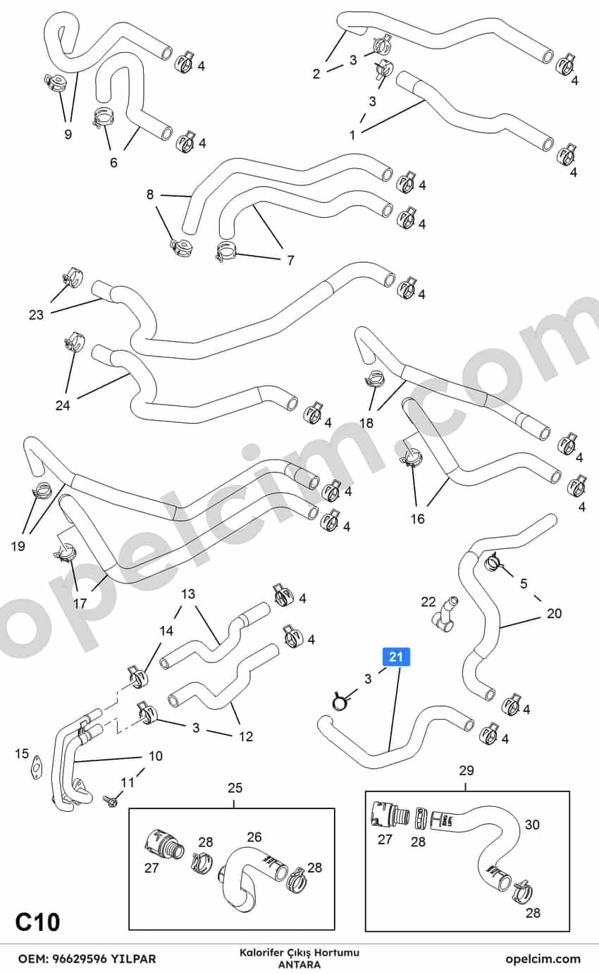 Opel Antara Kalorifer Çıkış Hortumu YILPAR 4804074 96629596